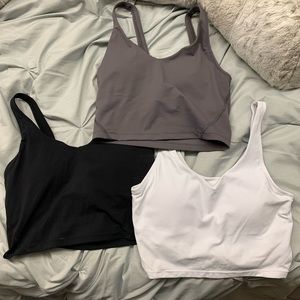 3 crop top tanks, good to workout in with built in bra